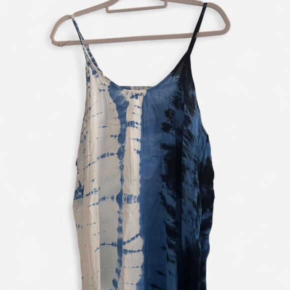 Aruba Blue & White Banded Tie-Dye Strappy Back Maxi Dress – Boho Large - Picture 2 of 7